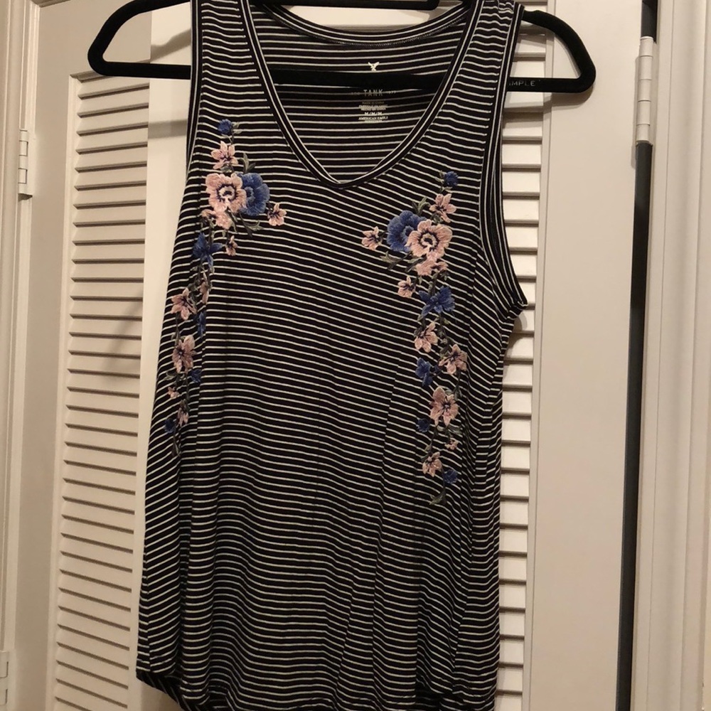 Black and white embroidered tank